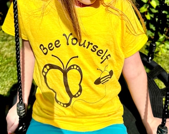 Bee Yourself Kids T-Shirt: Butterfly Graphic, Save the Pollinators
