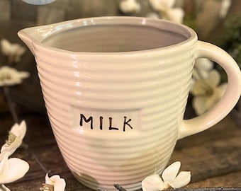 Cream Beehive Ribbed Milk Pitcher, Old Pottery Co. Farmhouse Serving ware (HTF)