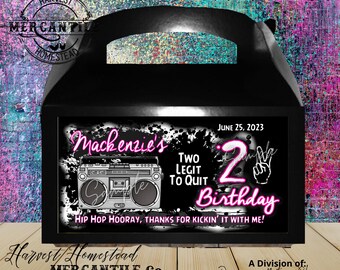 Hip Hop TWO Legit to Quit girl hot pink 2nd Birthday Party Goody Loot Boxes Favors