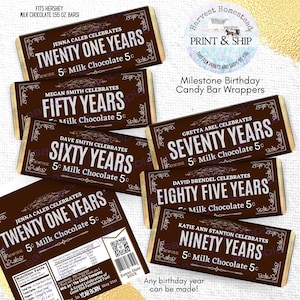 Birth Year Candy Bar Wrappers: Milestone Birthday Favors image 1