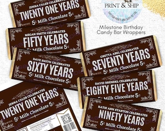 Birth Year Candy Bar Wrappers: Milestone Birthday Favors