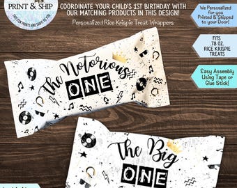 Rice Krispie Treat Wrappers, NOTORIOUS, Big ONE, Gold Crown, 1st Birthday Party, Favors