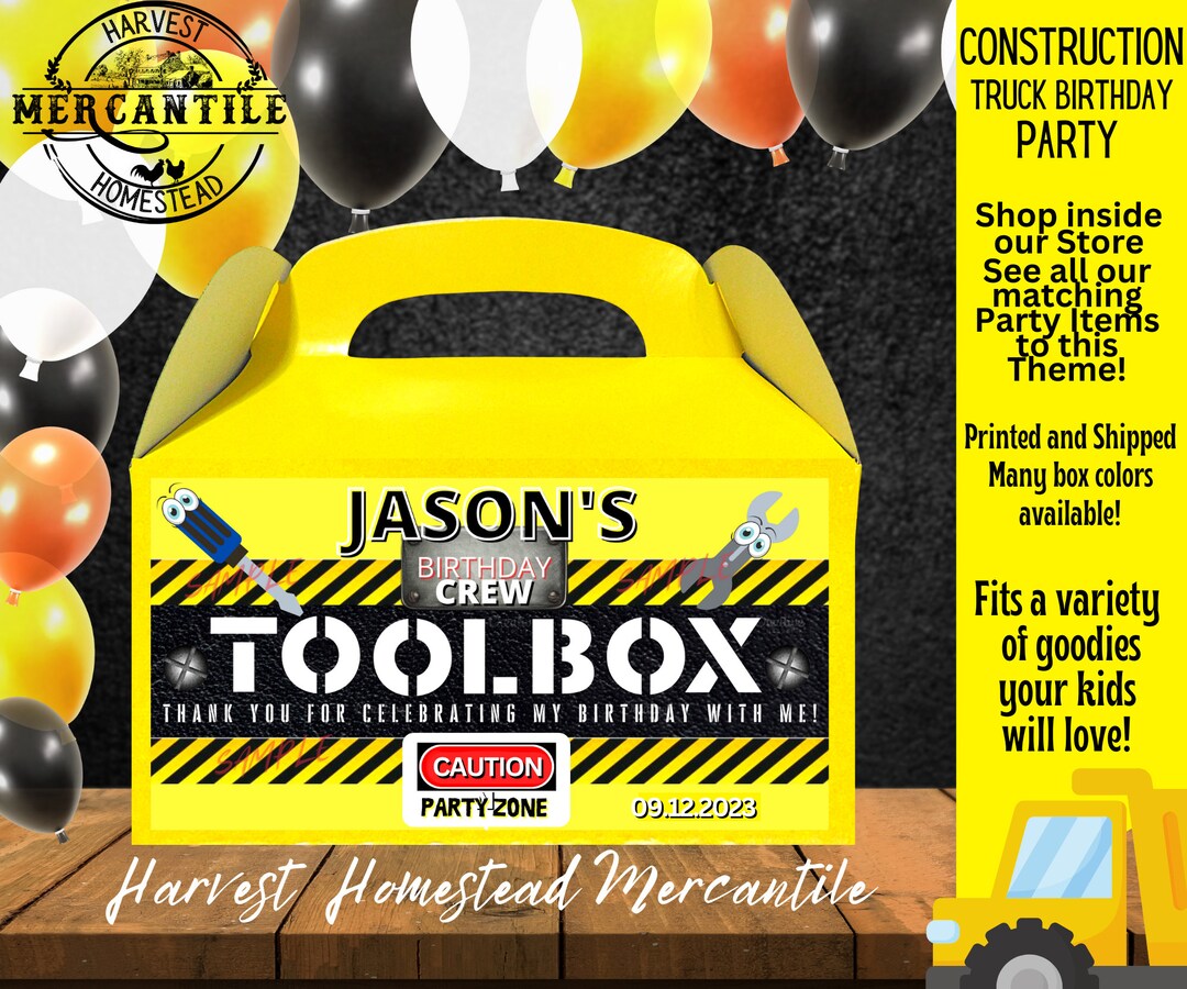 Tool Box, Construction Birthday, Dump Truck, Party, Goody Box, Loot
