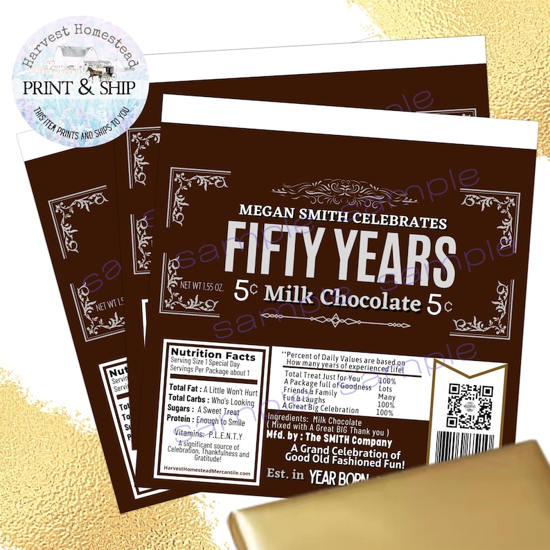 Birth Year Candy Bar Wrappers: Milestone Birthday Favors image 3