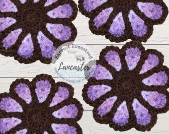 Set 4 Hand Crocheted Purple Flower Umbré Floral Coasters