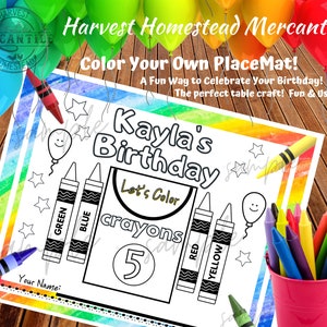 Crayon Birthday Colorful Party Coloring Table Activity Placemat