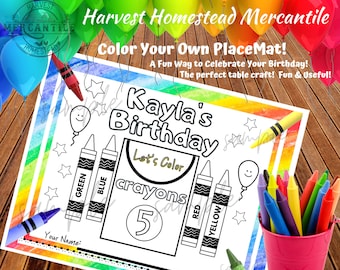 Crayon Birthday Colorful Party Coloring Table Activity Placemat