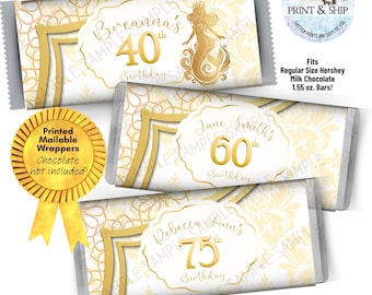 Vintage Gold Mermaid Milestone Birthday Any Age Candy Bar Wrappers