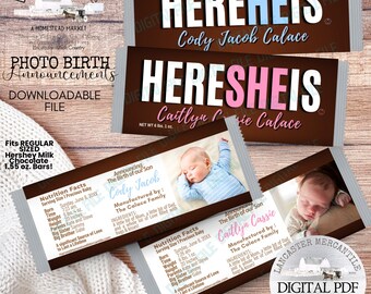 Photo Birth Announcement Candy Bar Wrapper (PDF Download)