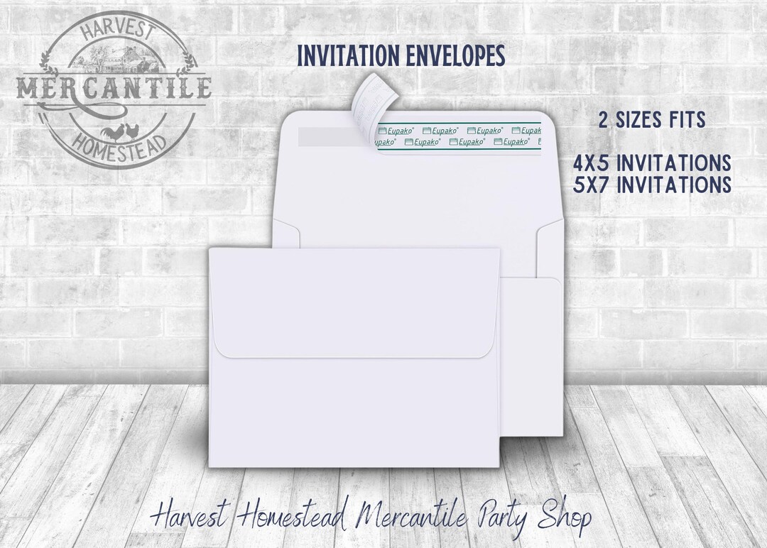 White Envelopes, Self Stick, Fits 4x5 or 5x7 Invitations, A2 Envelopes