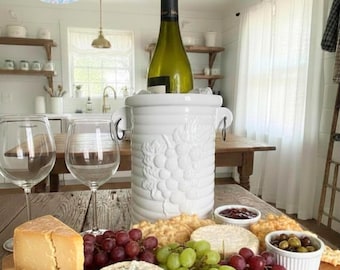 Nantucket Home Embossed Grape Ceramic Wine Chiller, Distressed Farmhouse Vase Utensil Holder