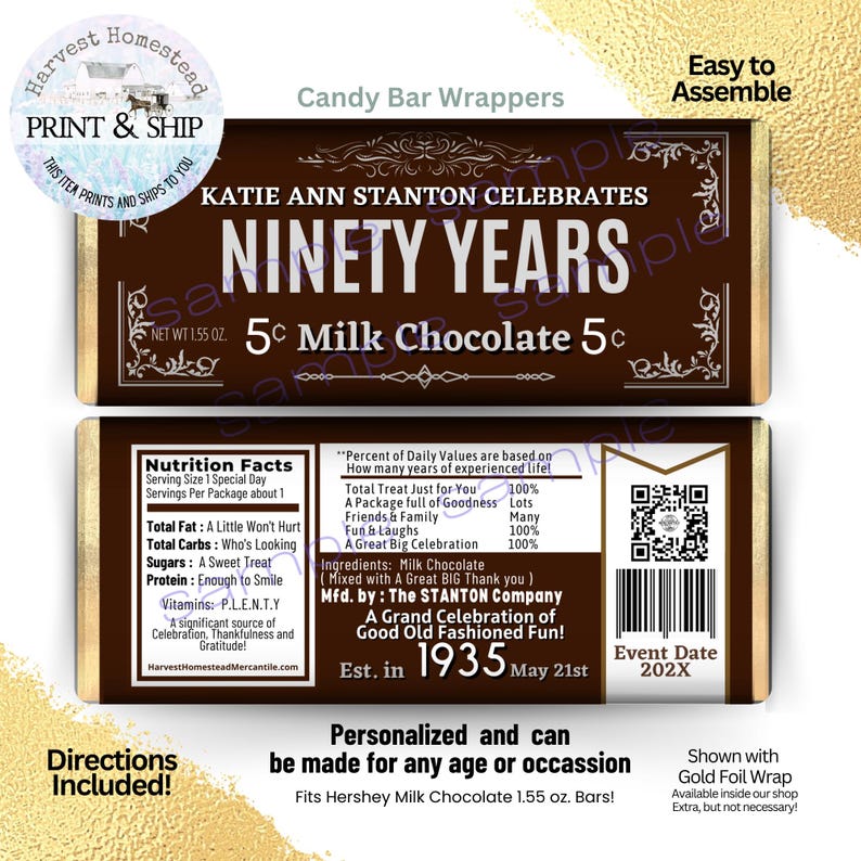 Birth Year Candy Bar Wrappers: Milestone Birthday Favors image 2