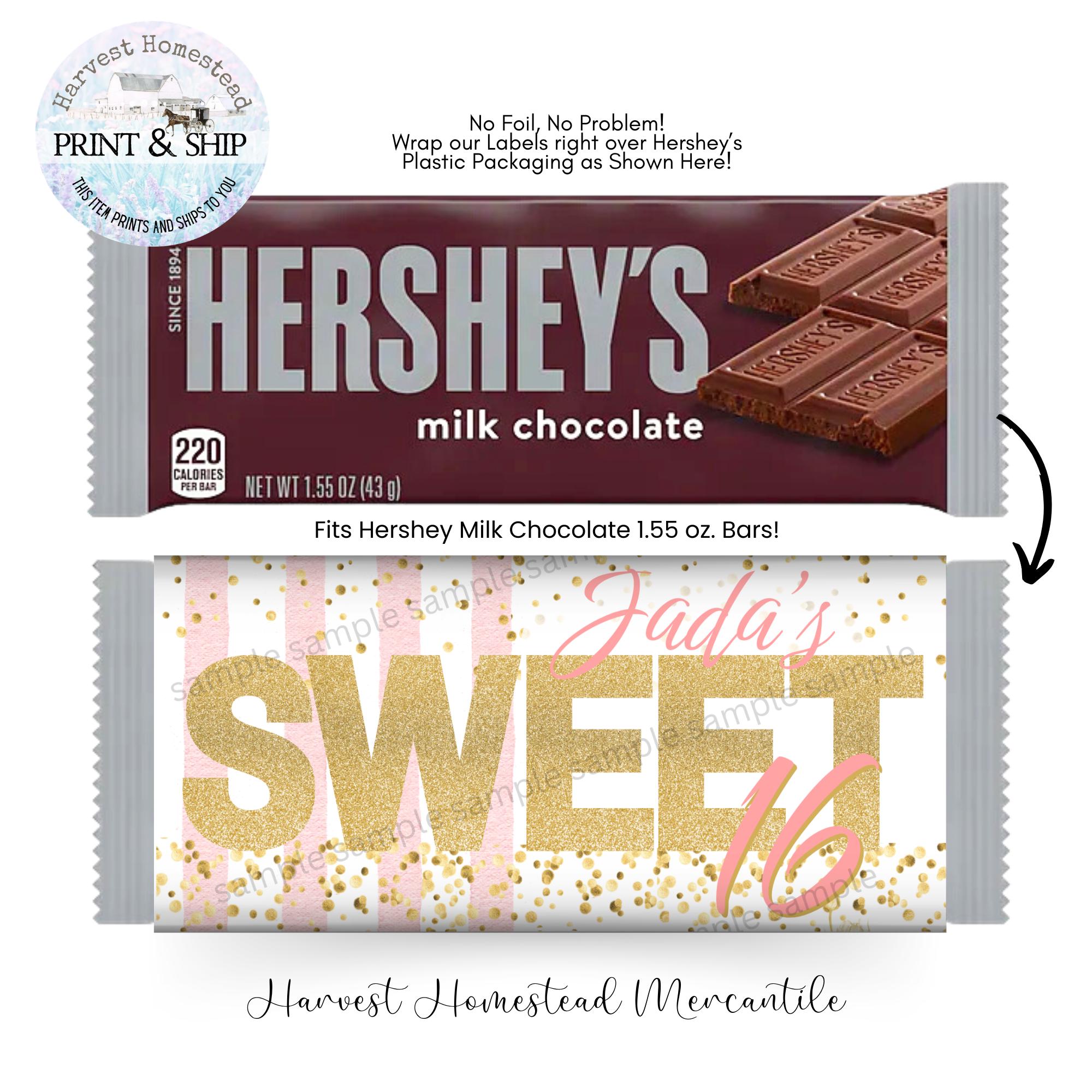 Sweet 16 Candy Bar Wrappers, Pink and Gold Birthday Favors (hershey 1 ...