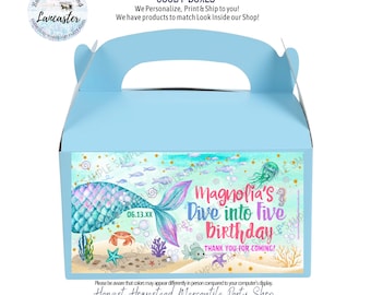 MERMAID dive into five Birthday Party Goody Loot Boxes Favors