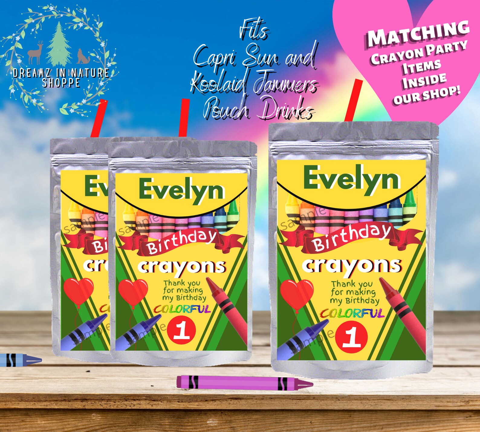 Crayon Birthday Colorful Party DRINK LABELS Water Bottle Juice Etsy