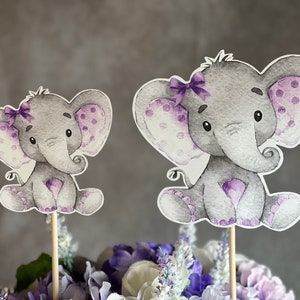 Purple Elephant Centerpiece, Elephant Baby Shower Decorations, Baby Girl Shower , Elephant Cake Topper, Lavender Elephant Diaper Cake Topper
