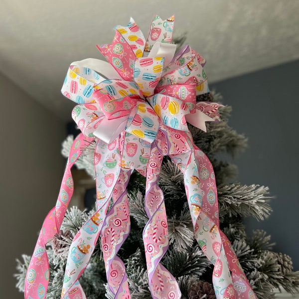 Candy Christmas Tree Topper, Christmas Sweets Bow, Pink topper Christmas decor, Candy tree topper, Candyland tree topper Bow, Donuts Bow