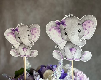 Purple Elephant Centerpiece, Elephant Baby Shower Decorations, Baby Girl Shower , Elephant Cake Topper, Lavender Elephant Diaper Cake Topper