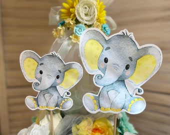 Yellow Elephant, cake topper Cutout, Baby Elephant , Baby Shower Elephant, Decor Centerpieces Elephants, Gender Neutral, cutout. baby shower