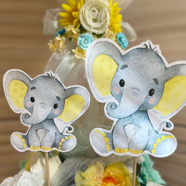 Yellow Elephant, cake topper Cutout, Baby Elephant , Baby Shower Elephant, Decor Centerpieces Elephants, Gender Neutral, cutout. baby shower