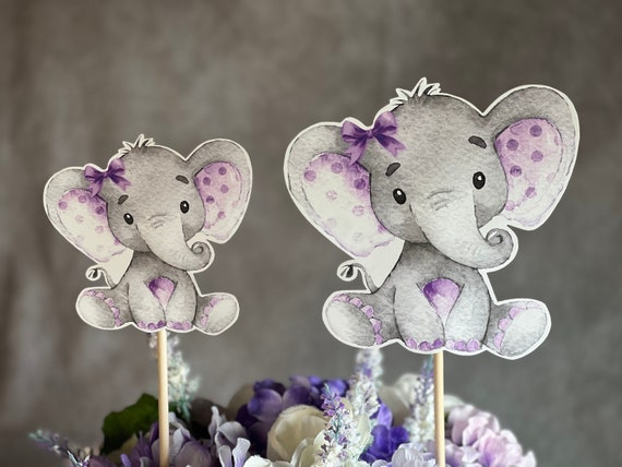 Centro de mesa de elefante púrpura, decoraciones de ducha de bebé elefante,  ducha de niña bebé, topper de pastel de elefante, topper de pastel de pañal  de elefante lavanda -  España