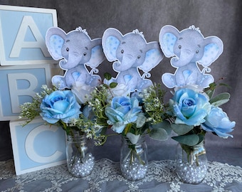 Baby Boy  Elephant cutouts Set of 7 Elephants Centerpiece Baby Shower party decoration 1st Birthday decor party Blue Baby Shower Centerpiece