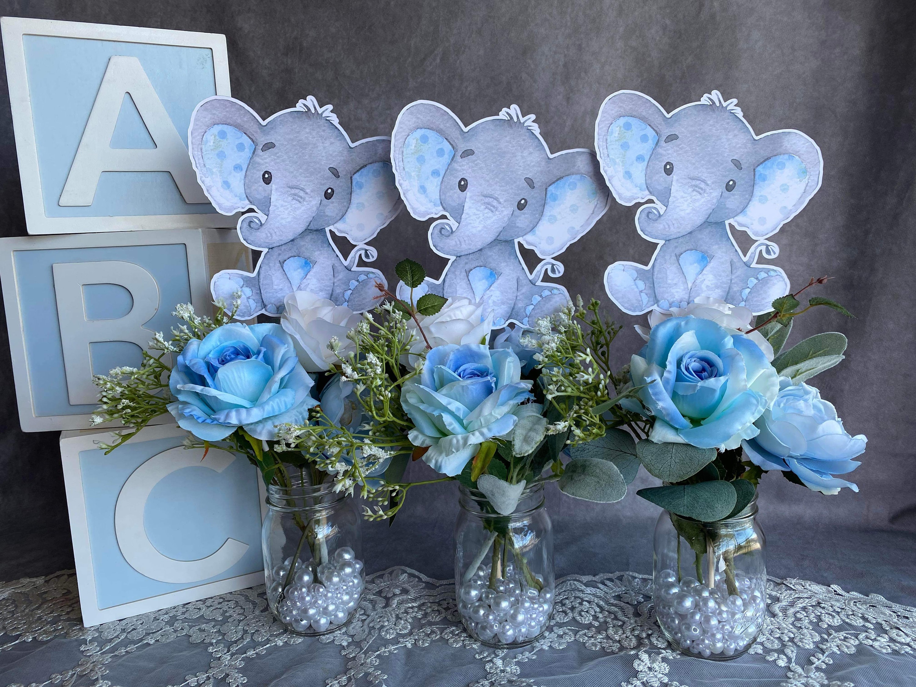 Elephant Boy Centerpieces Shower Balloon Arch Baby Boy Shower