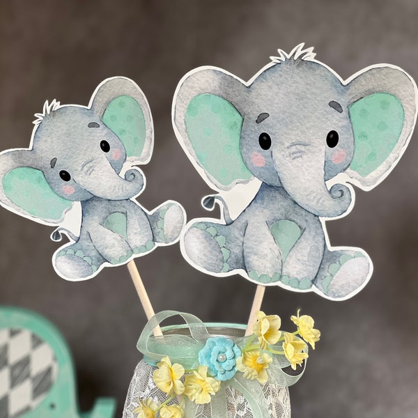 Green Elephant Centerpiece, Mint Baby Elephant Baby Shower Elephant, Decor Centerpieces, Baby Green centerpiece party, cutout nursery