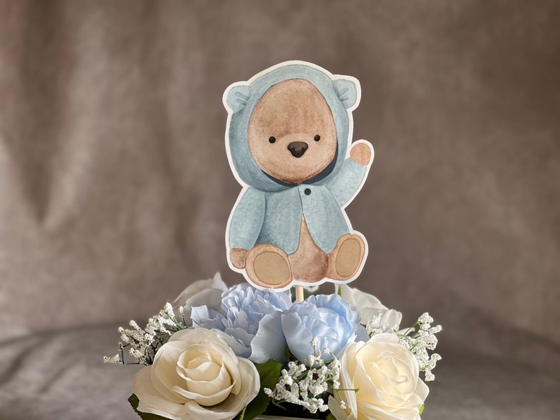 Blue Teddy Bear Cake Topper: Baby Shower Centerpiece - Etsy