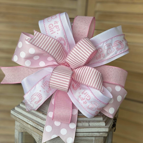 Girl Baby Shower Bow, Baby Shower Bow, Welcome Baby pink bow, pink Baby Bow, Baby Shower Gift Bow, New Baby Arrival Decor, Baby girl Bow