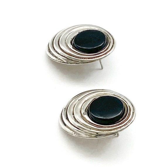 Sterling 925 Onyx Earrings, Modernist, Abstract, … - image 5