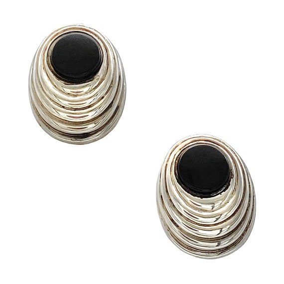 Sterling 925 Onyx Earrings, Modernist, Abstract, … - image 1