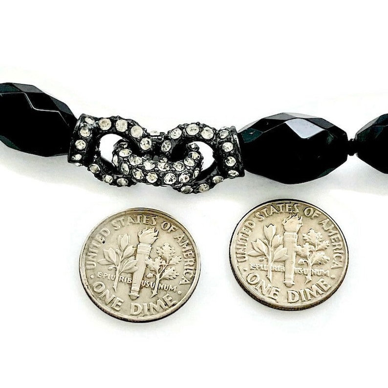 Prom Formal Vintage 1990s Monet Art Deco Style Necklace Faceted French Jet Glass Beads Accented Front Choker