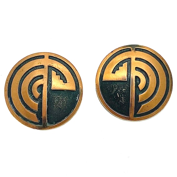1960s Bell Trading Post Copper Clip On Earrings -… - image 1