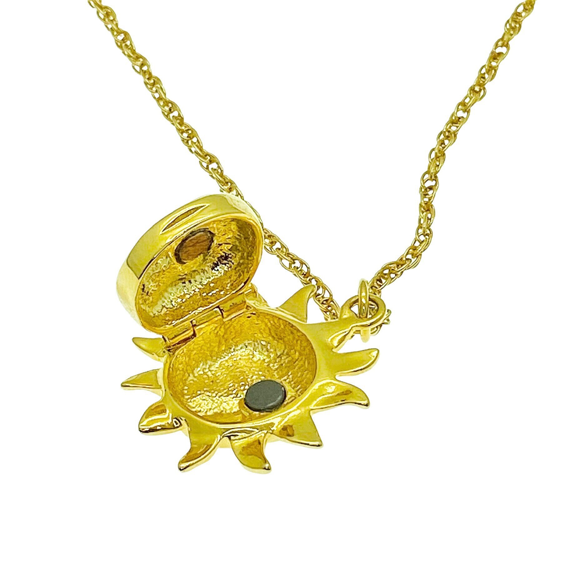 Sun Chain Locket Sun Face Locket Necklace, Long Gold Plated Chain With 3D Pendant ...
