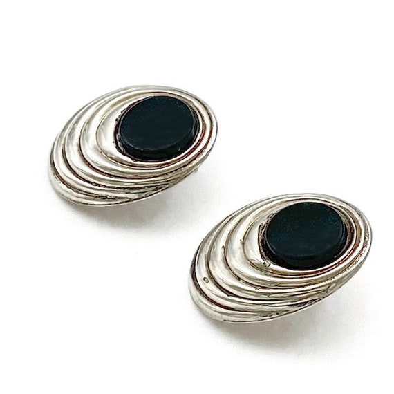 Sterling 925 Onyx Earrings, Modernist, Abstract, … - image 3