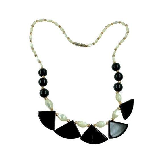 1960s MOP French Jet Delicate Necklace, Two Tone,… - image 2