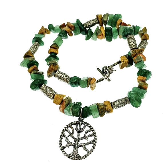 Tree of Life Medallion Stone Necklace -  Vintage … - image 1