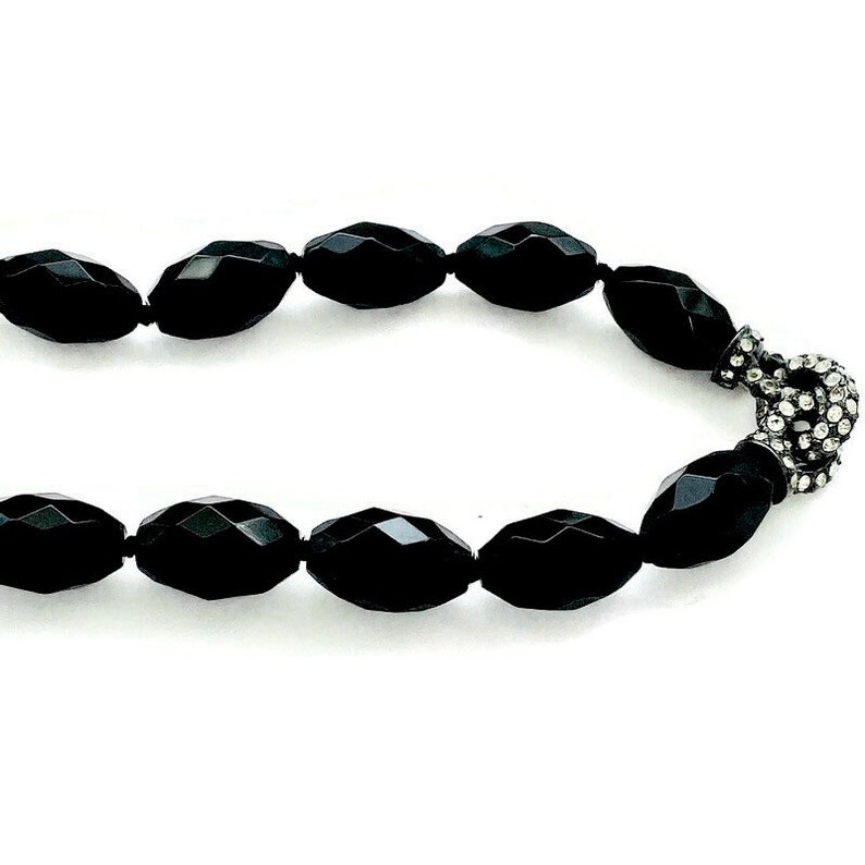 Prom Formal Vintage 1990s Monet Art Deco Style Necklace Faceted French Jet Glass Beads Accented Front Choker