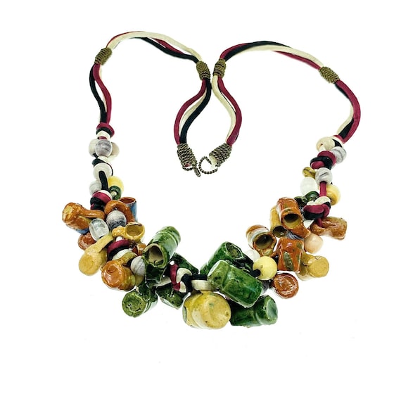 1970/1980s Mexican Folk Art Cluster Necklace, Pot… - image 1