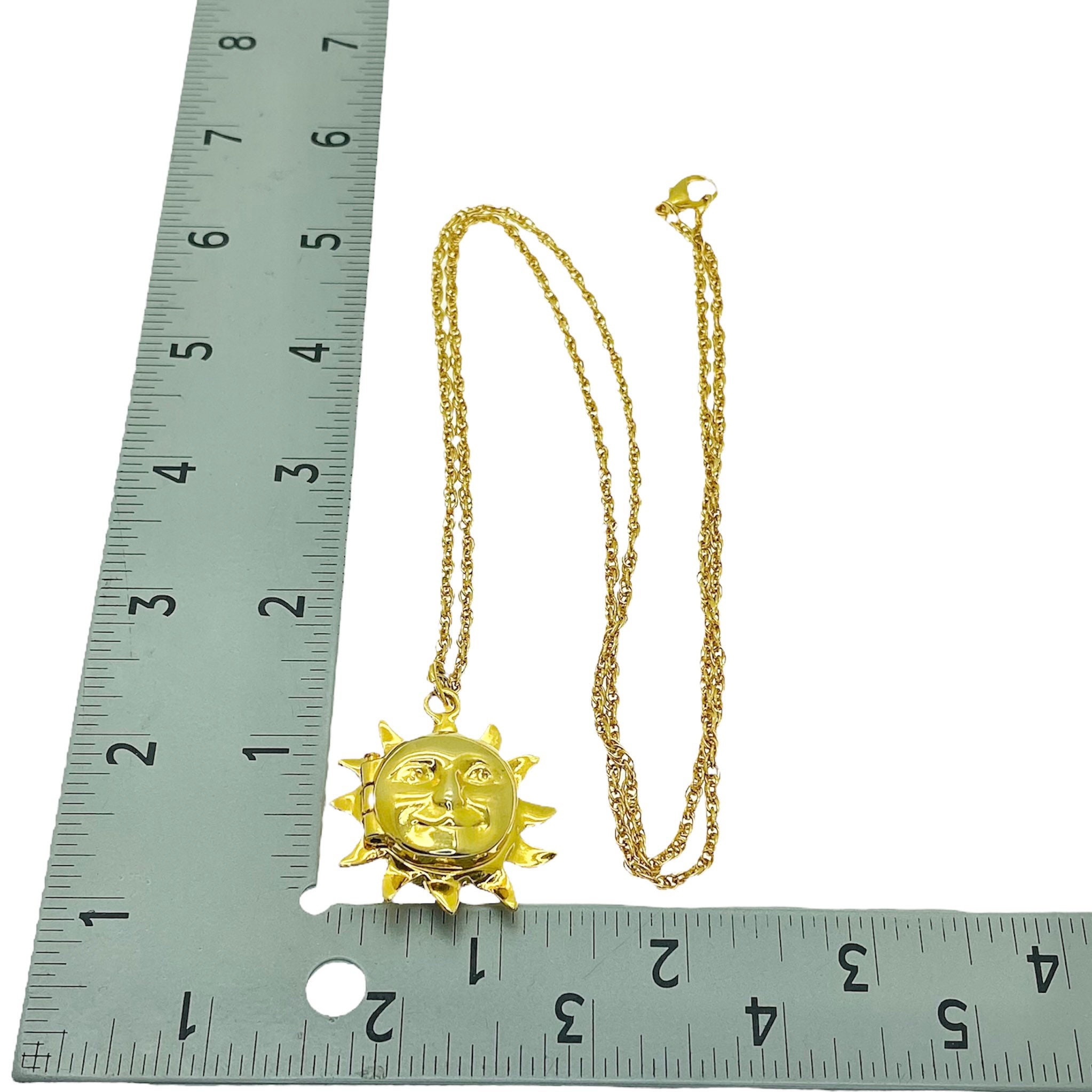 Sun Chain Locket Sun Face Locket Necklace, Long Gold Plated Chain With 3D Pendant ...