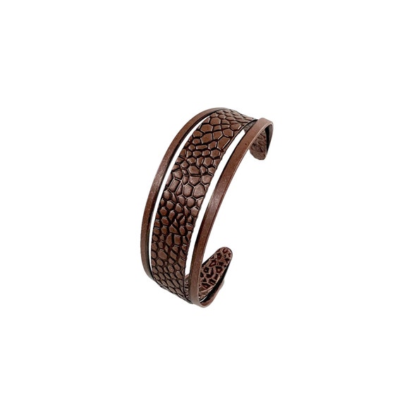 1970s Copper Modernist Unisex Cuff Bracelet, Hamm… - image 1