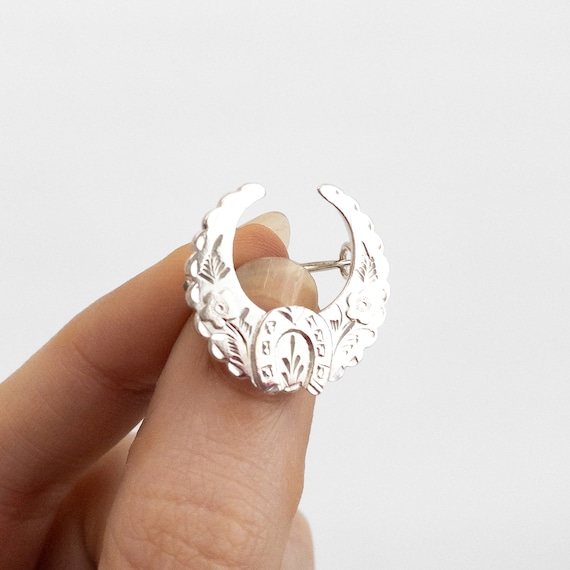 1894 "Good Luck" Sterling Silver Crescent Moon & … - image 1