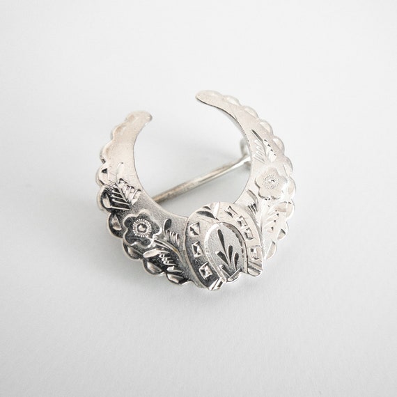 1894 "Good Luck" Sterling Silver Crescent Moon & … - image 5