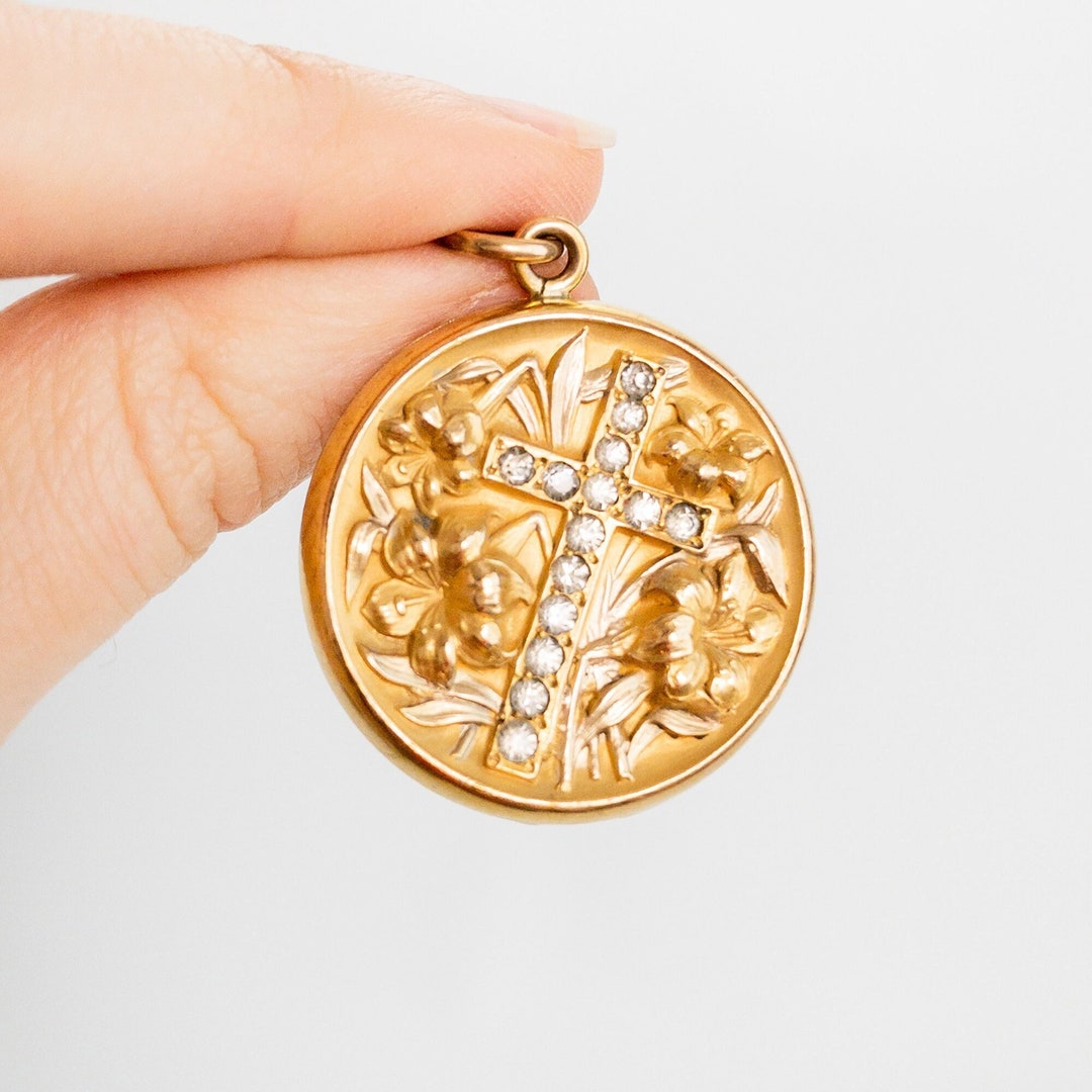 Gs Names Lockets Antique Cross Gold Filled Photo Locket With Easter Lily Art Nouveau ...