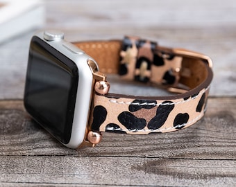 Leopard Apple Watch Leather Band, iWatch Band, Apple Watch Strap, Apple Watch Series 7 6 5 4 3 SE Band For 44mm 42mm 41mm 40mm 38mm Women