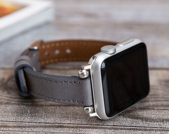Grijze lederen Apple Watch-band 38 mm 40 mm 41 mm 42 mm 44 mm 45 mm, slanke leren Apple Watch voor dames, iWatch-band, Beady iWatch-band 7 6 5 4 SE