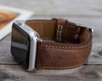 Monogrammed Vintage Leather Watch Band , Custom Hand Made Apple i-Watch Band, Inside out Leather Apple Watch Band, ANTIQUE Elegant Band