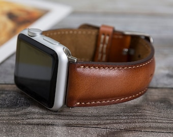 Genuine Brown Leather Apple Watch band, 42mm, 38mm, 40mm, 41mm, 44mm, 45mm, Free Shipping