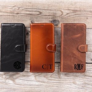 Samsung S25 Ultra Leather Case, Personalized Galaxy S25 Wallet Cover with RFID Protection, Custom S25 Wireless Charger Compatible Cover